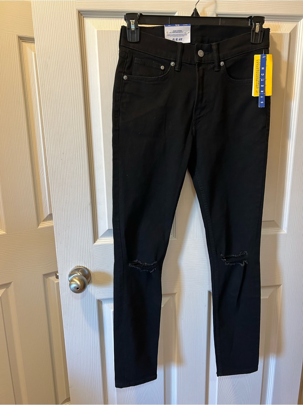 H&M Men’s 31/32 Black Jeans Skinny Cropped Coupe Moulante 3/4 Distressed NWT